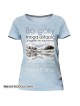 Koszulka damska z dekoltem „Bo góry mogą ustąpić” - błękitna