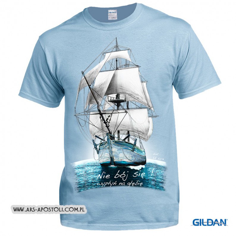 Koszulka męska „Nie bój się, wypłyń na głębię!” błękitna