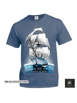 Koszulka męska „Nie bój się, wypłyń na głębię!” stalowo-niebieska